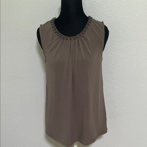 Chico's Beaded Scoop Neck Sleeveless Top in Taupe